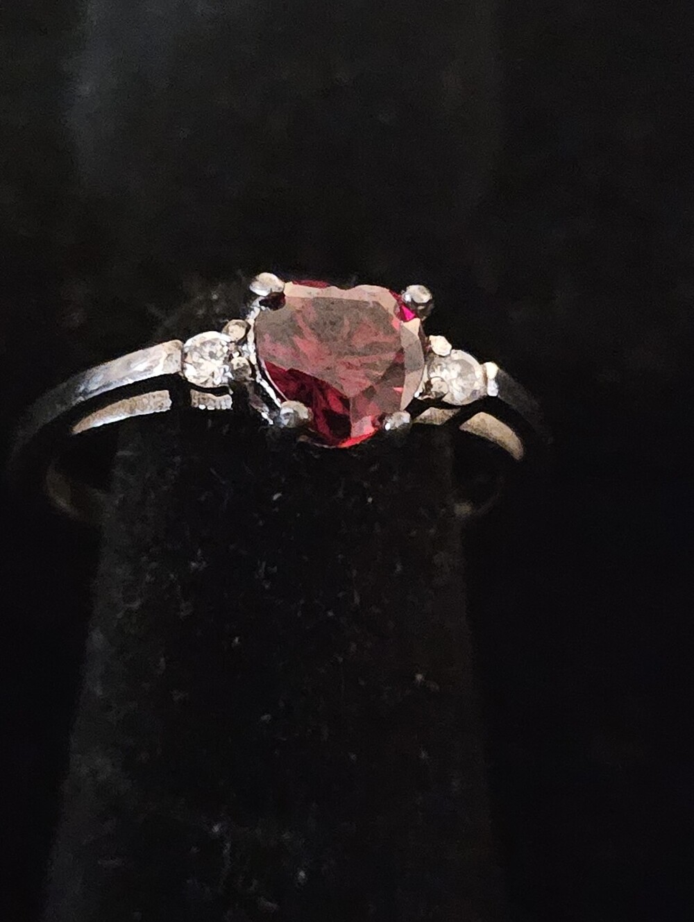 .925 Sterling Silver Ring with Red Heart CZ Size 7